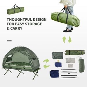 Lettino da Campeggio Pieghevole Tutto-in-Uno per Adulti, Tenda Rialzata con Sacco a Pelo e Materasso Gonfiabile Spesso, Letto Singolo Portatile - Product Image 5