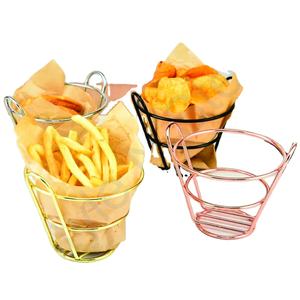 สแน็คทอดลวดโลหะเฟรนช์ฟรายส์ยืนกรวยลวดทองแดงที่จับขนมโรงแรมร้านอาหารห้องครัวสแตนเลส - Product Image 1