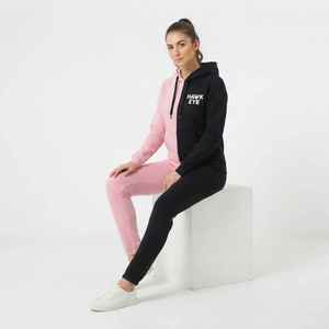 <b>Women's</b> Color Blocked Hooded Tracksuit Set <b>Fleece</b> 2-Piece Casual Sportswear Pink <b>Black</b> Full Sleeve Ankle Length - Product Image 5