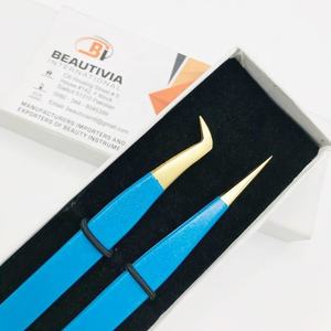 Blue Sparkle Acero inoxidable 65 grados Bota recta Volumen Extensión de pestañas Pinzas Punta puntiaguda - Product Image 6