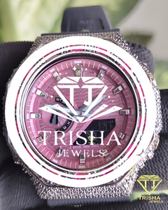 Reloj personalizado con diamantes rosas incrustados, reloj de lujo con bisel de cristal, reloj de pulsera de joyería de moda para mujer - Product Image 3