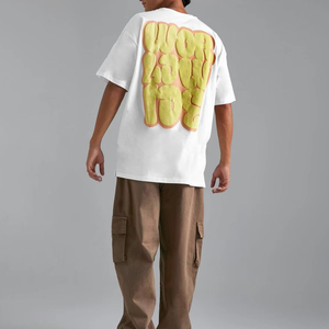 Men's White Oversized T-Shirt With Yellow 3D Puff Print <b>Logo</b> Casual Streetwear Style Short Sleeve O-Neck Cotton Jersey Fit - Product Image 3