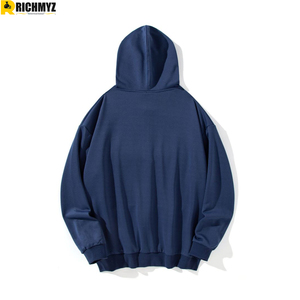 Men's <b>Navy</b> Blue Hooded Zip-Up <b>Sweatshirt</b> Solid Casual Oversized Fit 100% Cotton Fleece Breathable Eco-Friendly Winter Wear - Product Image 2