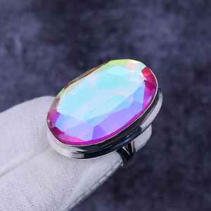 Bague en topaze mystique arc-en-ciel, faite à la main, argent sterling 925, bijoux bohèmes vintage, bague pour femmes, vente en gros - Product Image 6
