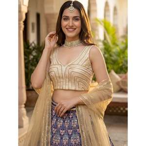 Glowing Blue Digital Printed Silk <b>Wedding</b> Lehenga Choli - Product Image 2