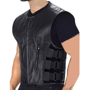 Men's Breathable Moto <b>Biker</b> <b>Vest</b> O-Neck Single Button Closure Mesh Panel Outerwear Autumn Solid Color Black - Product Image 5