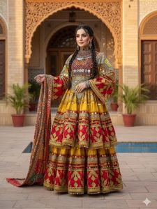 Robes afghanes pour femmes à prix de gros, longues, col en V, manches longues, style bohème, coupe trapèze, broderies riches, pour fêtes et mariages - Product Image 3