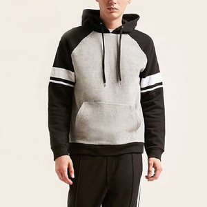 Sweat-shirt à capuche à manches raglan pour homme, gris, noir, blanc, rayé, décontracté, en tissu French Terry, coupe classique, pour l'automne - Product Image 1