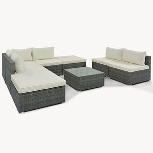 Juego de Muebles de Jardín de Mimbre Gris con 8 Cojines Beige, Sofá Individual Combinable para Patio Exterior - Product Image 6