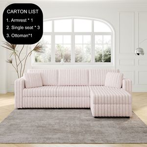 Divano Morbido Rosa Chiaro da 270 cm per 3 Persone con Elegante Pouf Sollevabile Idraulico da 78 cm, Comodo Arredamento per Soggiorno e Camere da Letto - Product Image 2