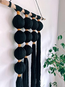 Black Long Macrame Wall Hanging Perfect For Living Room Bedroom And Elegant Boho Home <b>Decor</b> Statement Piece From India - Product Image 6
