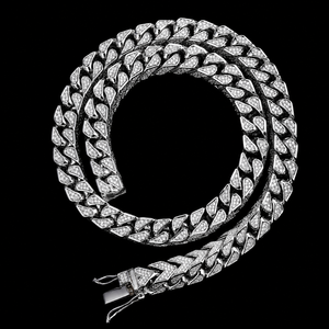 Customized 925 Silver Cuban Link Chain <b>Necklace</b> With Moissanite Micro Pave Setting Hip Hop Style Full Iced Round Diamond Chain - Product Image 1