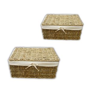 <b>Wicker</b> SEAGRASS <b>STORAGE</b> <b>BASKET</b> <b>Storage</b> <b>Basket</b> Set Metal Frame and Lid for Home Organization - Product Image 1