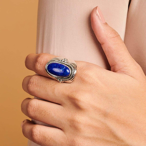 Lapis Lazuli แหวนพลอยหินสีฟ้าแหวนเงินสเตอร์ลิงเครื่องประดับหรูหรา - Product Image 1