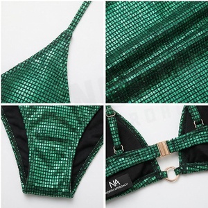 NORTH APPROACH Green Sequined 2 Piece <b>Bikini</b> <b>Set</b> Crossed Halter Top Tie Side Bottoms Women Swimwear - Product Image 4