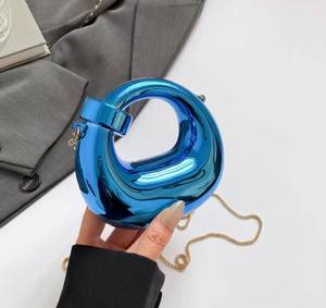 Blue Acrylic Wedding Fashion <b>Handbag</b> with Chain Strap Clasp Closure <b>Medium</b> Size Below 1kg Capacity - Product Image 1