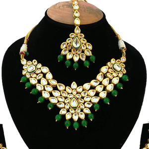 Indian Classic Women's Choker Wedding Engagement Anniversary Party Green Traditional Crystal Kundan Faux Pearl Alloy Gold <b>Gift</b> - Product Image 2