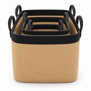 Panier de rangement en jute 100% naturel, personnalisable, écologique, avec poignées, lot de 4, multi-usages pour l'organisation de la maison, le rangement du linge - Product Image 3