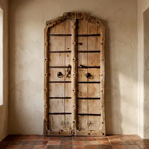 Porte double en bois vintage de style Madras indien avec ferrures métalliques antiques, bois recyclé rustique, décoration traditionnelle Darwaza - Product Image 5