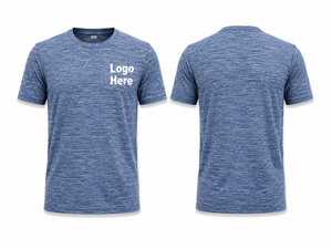 Men's Blue Marled Short Sleeve T-<b>Shirt</b> Regular Fit O-Neck Breathable Knitted <b>Polyester</b> Casual Printed Logo Front - Product Image 1