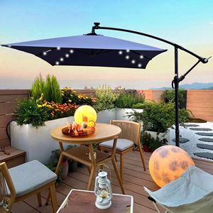 2x3M rettangolo esterno Patio ombrello solare a LED mercato impermeabile 6 costole a manovella Base a croce per ponte giardino - Product Image 1