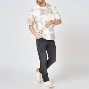 Mens Beige Graphic Oversized T <b>Shirt</b> Casual Streetwear Printed Fashion Summer Tee - Product Image 2