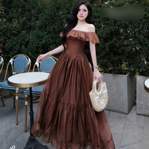 Women's silk cotton sexy <b>hot</b> maxi <b>Dresses</b> Natural Waist Slim Fit Strapless Chiffon Casual Washable Factory Price Customized - Product Image 1