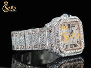 Montre de luxe de qualité exportée en or rose entièrement glacée avec cadran glacé pour hommes et femmes disponibles à la vente - Product Image 3