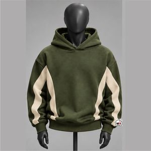 Sweat-shirt à capuche pour homme, vert olive, color block, coupe oversize, décontracté, pour l'automne, en molleton tricoté, manches classiques, respirant, OEM - Product Image 1