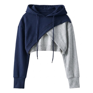 Women Two Tone <b>Patchwork</b> Crop <b>Top</b> Hoodie Long Sleeve Crossover Front Sweatshirt Casual Streetwear Pullover Hooded <b>Tops</b> 2026 - Product Image 1