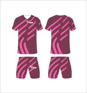 Conjunto de Uniforme de Fútbol Sublimado Personalizado, Diseño a Rayas Rosa y Granate, Transpirable, de Secado Rápido, Camiseta de Fútbol para Hombre y Niño - Product Image 1