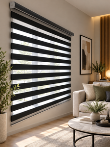 Persianas Enrollables WINHOME Negras con Diseño de Cebra, Filtrado de Luz, Rayas Horizontales, Modernas - Product Image 1