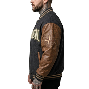 Chaqueta Bomber Varsity para Hombre de Alta Calidad, Personalizada ODM OEM, Superventas, con Bordado Vintage y Mangas de Cuero, Estilo Urbano - Product Image 5