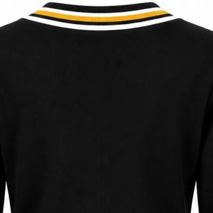 Pull en tricot à col en V pour femme, design personnalisé avec lettres, manches longues, broderie, polyester/coton épais, col et poignets contrastés - Product Image 4