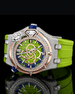 Montre de luxe pour hommes, boîtier en or de 43mm, cristal saphir, bracelet analogique en silicone vert - Product Image 3