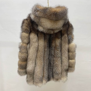 Manteau en fourrure de renard pour homme, court, sans manches, col montant, épais, couleur unie, style parka - Product Image 1
