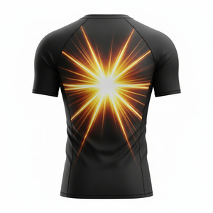 Chemise de sport pour homme à manches longues, protection UV UPF50+, séchage rapide, imprimé par sublimation, motif éclat de soleil noir et orange, pour la natation et le surf - Product Image 2