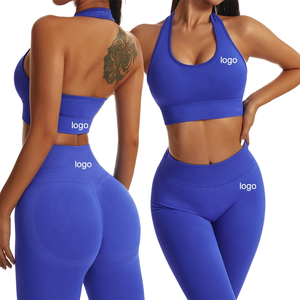 Custom Logo High Waist Women's Gym Sports Wear Seamless Butt Lift Fitness Yoga Set Including Shorts and Bra - Product Image 1
