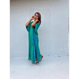 Vestido Kaftán Boho Tie Dye para Mujer, Corte Holgado, Cuello en V, Maxi, Cintura Natural, Lavable, para Usar en Vacaciones de Verano - Product Image 3