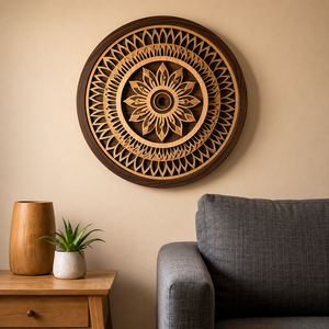 Arte de Pared Mandala Redondo de Madera Hecho a Mano |   Decoración de Pared de Madera con Diseño Floral Cortado con Láser |   Decoración de Pared de Lujo para Sala de Estar - Product Image 2