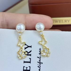 Boucles d'oreilles pendantes en perles d'eau douce Beimu, argent pur S925, bijoux de mode avec motif papillon - Product Image 5