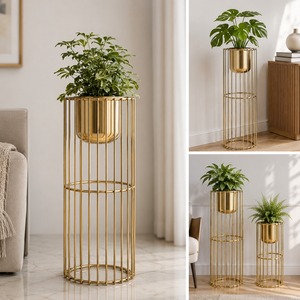 Pot de fleurs en fer forgé fait main au design luxueux avec support plaqué or durable pour la décoration intérieure du jardin, de la maison et du bureau, destiné à l'exportation - Product Image 2