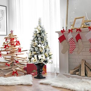 Albero di Natale Innevato Pre-Illuminato di 1,2 Metri con Bacche e Fiori Bianchi per Ingresso - Product Image 1