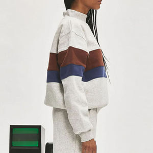 Factory Custom Logo Cotton Mock Neck Fleece <b>Jumper</b> Oversized Pullover Color Blocking <b>Vintage</b> Striped Mockneck Sweatshirt Women - Product Image 3
