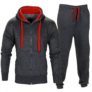 Chándal con capucha y cremallera para hombre, gris y rojo, sudadera de manga larga con bolsillos laterales, estilo casual para otoño - Product Image 1