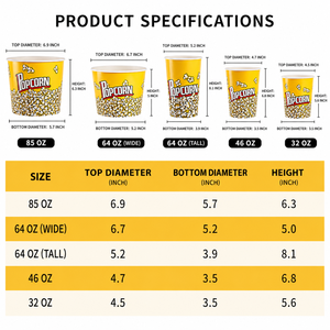 Cubos de Palomitas Desechables de Doble Pared Gruesa, Ecológicos, de Grado Alimenticio, Reciclables, Personalizables, con Múltiples Especificaciones e Impresión - Product Image 4