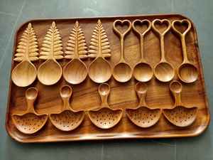 Cuillère de service en bois du Vietnam, faite à la main, avec manche en forme de feuille, ustensile de cuisine naturel, vaisselle décorative, artisanat vietnamien - Product Image 3