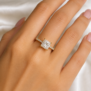 Anillos de diseño románticos de oro macizo de 10K con halo oculto de moissanita y diamantes, media eternidad, para promesa, compromiso, boda, regalos para fiestas - Product Image 2