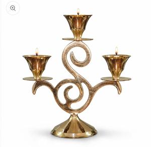 Golden Metal <b>Candelabra</b> With Three Arms For Home Decoration Heat Resistant Round Shape - Product Image 1