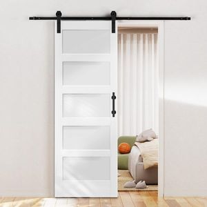 30 In. X 84 In. Unfinished 5FT Barn Door Hardware Kit 5 Panel Tempered Glass Simple Installation-30 In. X 84 In. Sliding Door - Product Image 4